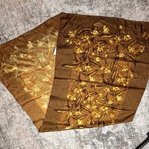 VTG Oscar De La Renta Luxurious Floral Silk Scarf 60 X 23 Brown Made In Japan